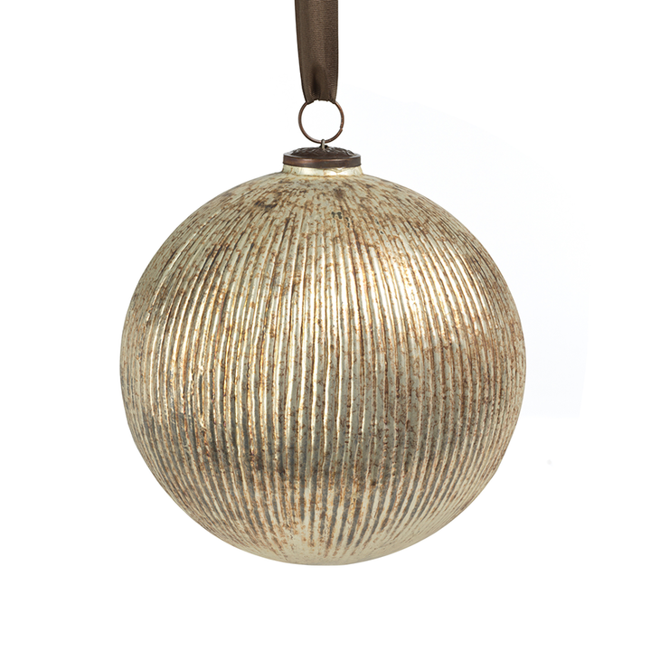Antique Ribbed Silver Glass Ball Ornament - Large 9.5 in