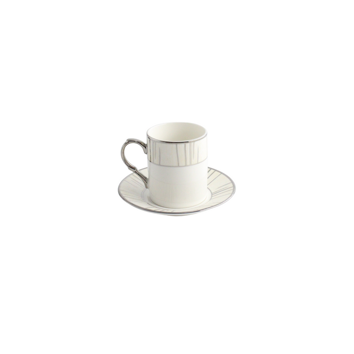 White & Silver Lines Coffee Cup Set Of 6