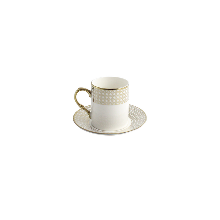 White W\Gold Design Coffee Cup Set Of 6