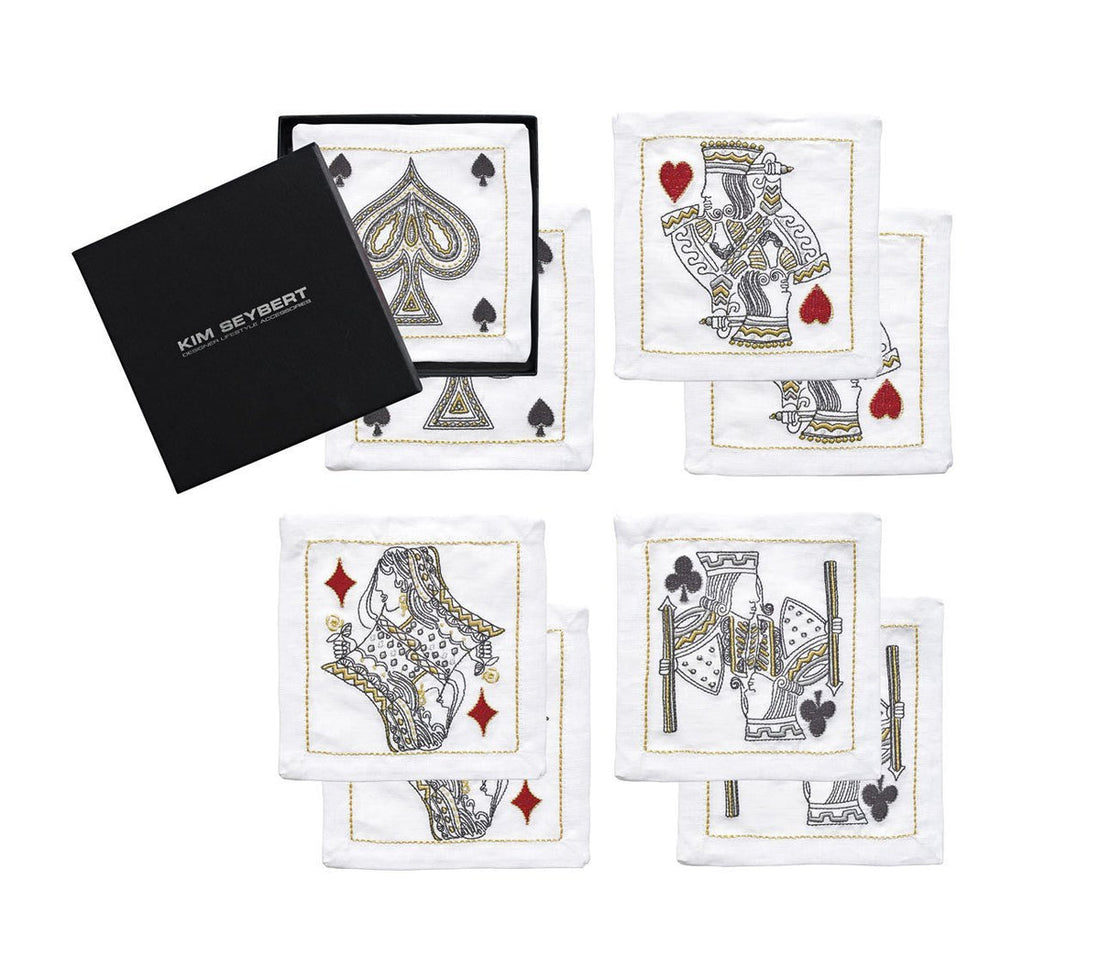 House Of Cards Cocktail Napkins in White, Red &amp; Black, Set of 8 in a Gift Box