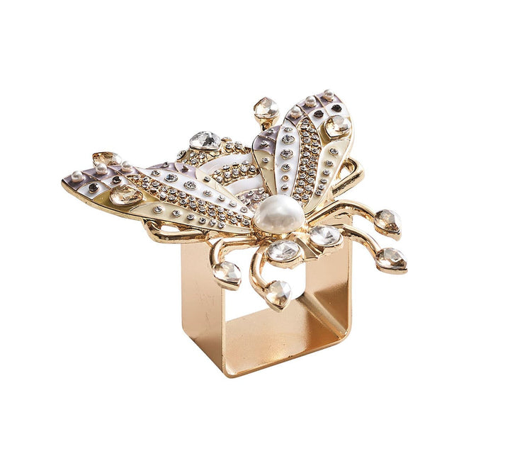 Glam Fly Napkin Ring in Ivory, Gold, & Silver Set of 4 in a Gift Box