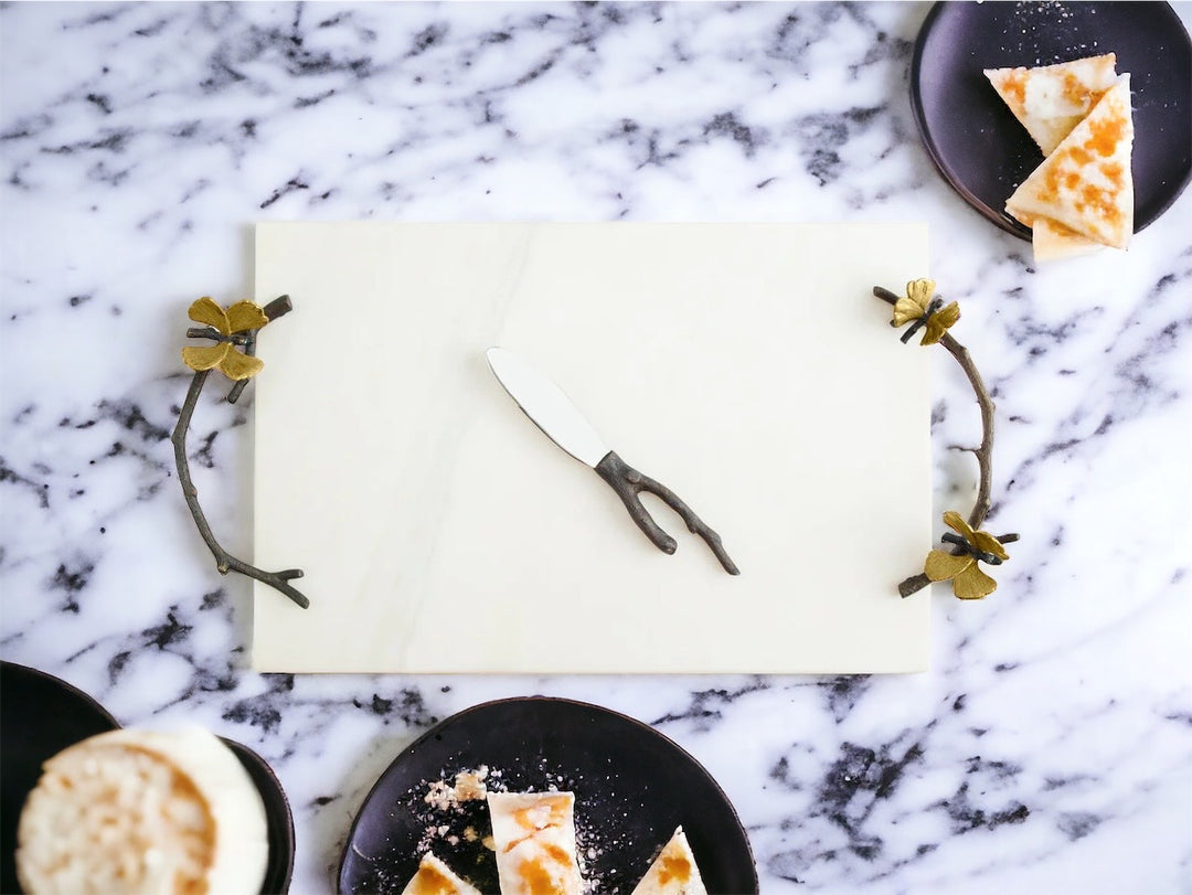 Butterfly Ginkgo Cheese Board w/ Knife - Marble