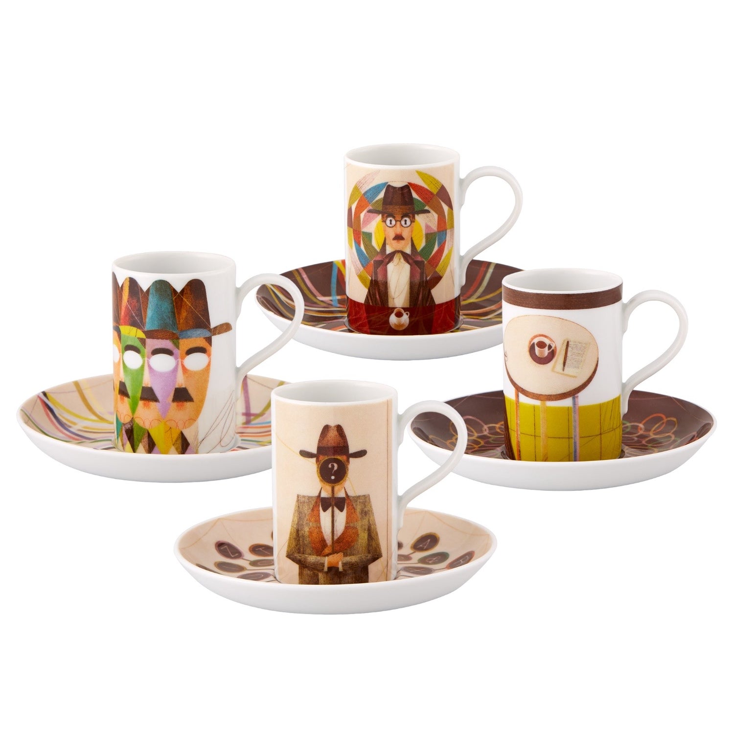 PESSOA SET OF 4 COFFEE CUPS AND SAUCERS