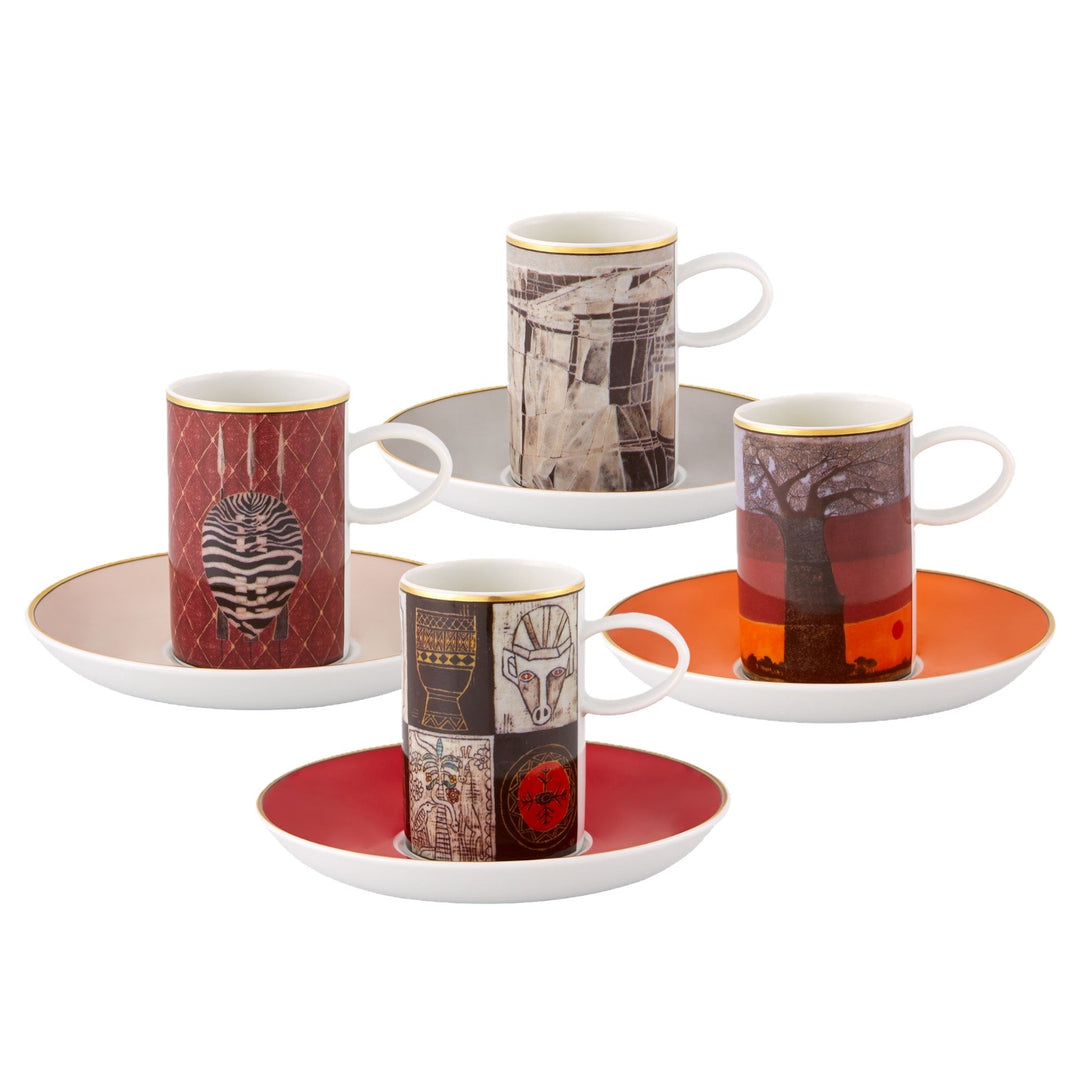 AFRIKA SET OF 4 COFFEE CUPS AND SAUCERS