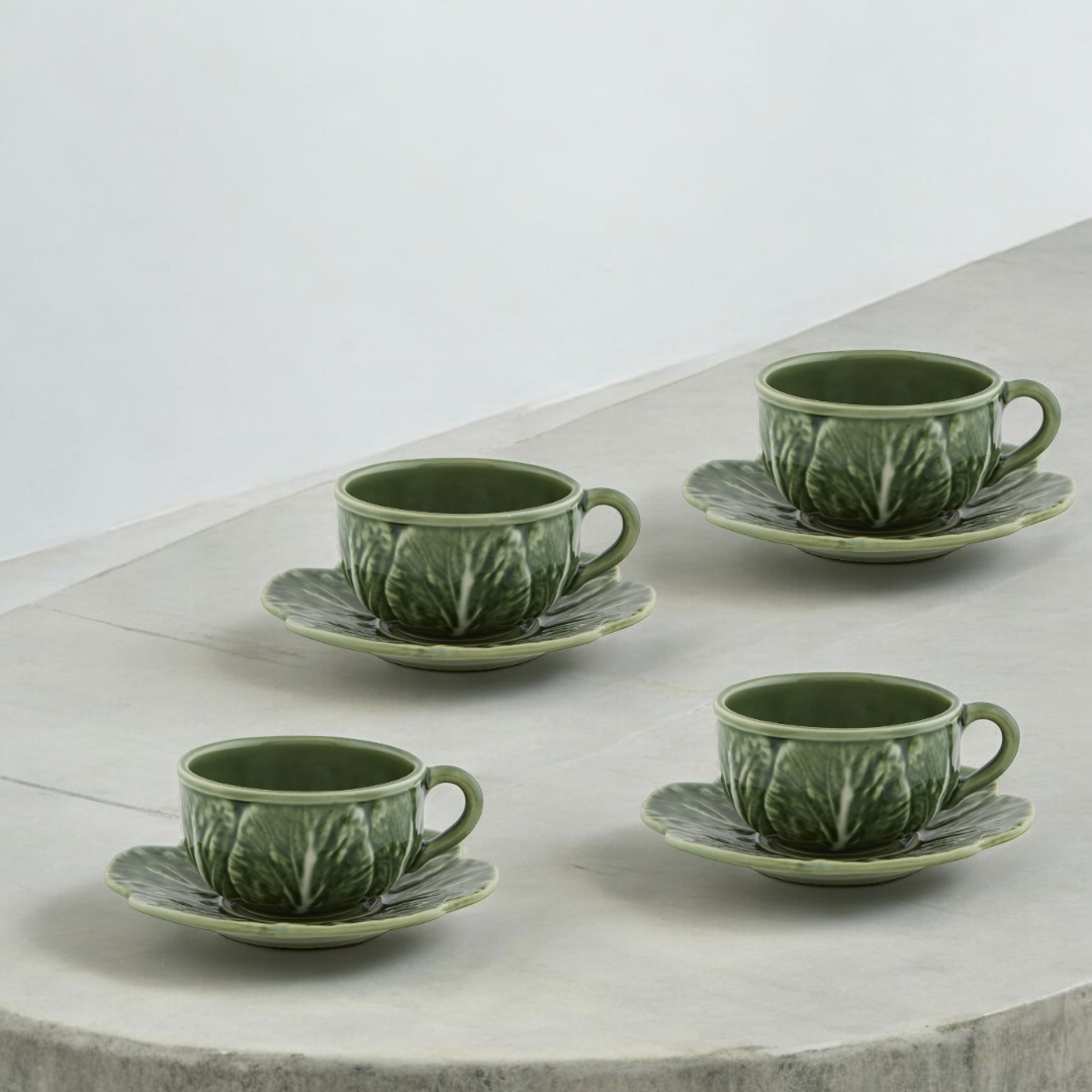 Cabbage Tea Cup &amp; Saucer Set Of 4