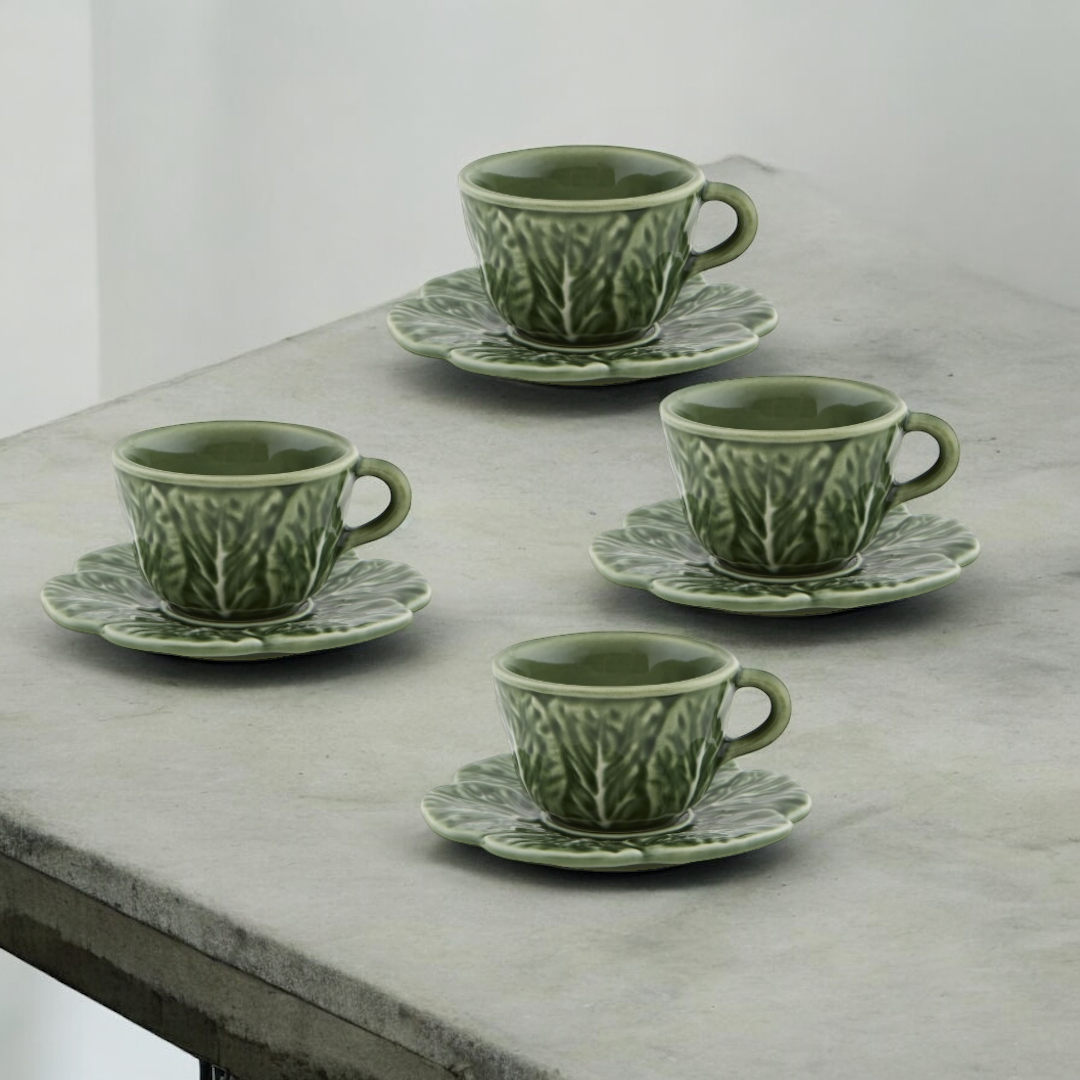 Cabbage Coffee Cup &amp; Saucer Set Of 4