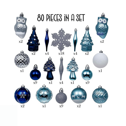 Blue and Silver 80-Piece Christmas Ornament Set