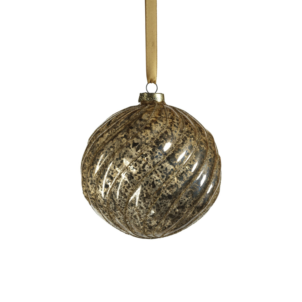 Antique Swirl with Glitter Glass Ball Ornament - Gold - 4.75 in