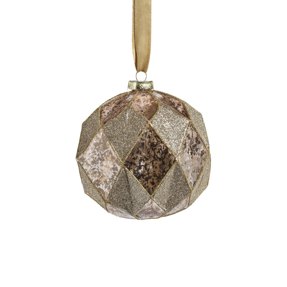 Gold Blush Harlequin Glass Ornament - Large