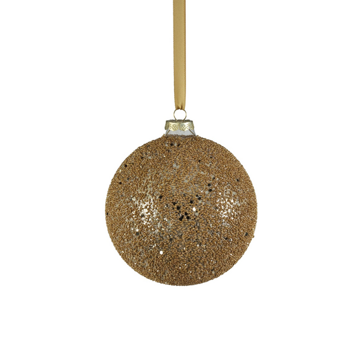 Beaded Glass Ball Ornament - Gold - 4.75 in