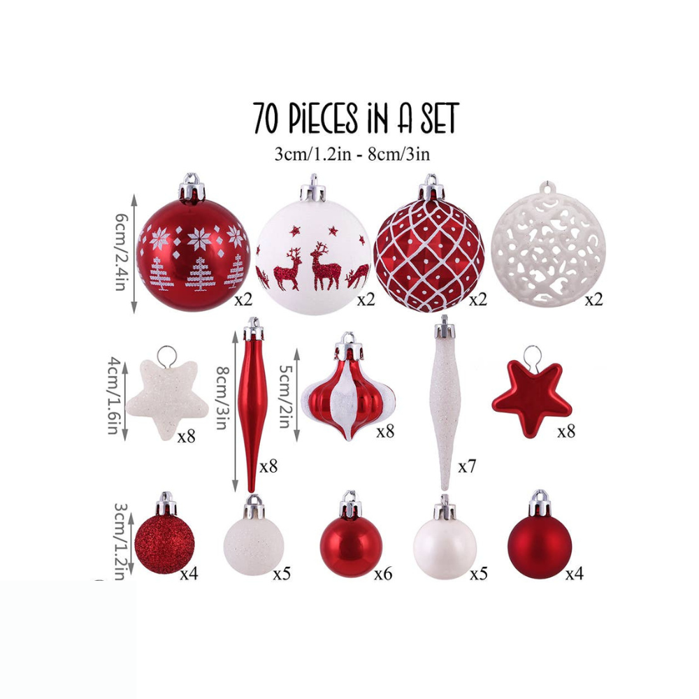 Endearing Prominent Red and White 70 Piece Christmas Ornament Set