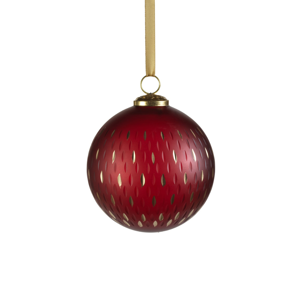 Frosted & Etched in Gold Glass Ornament - Red - 5 in