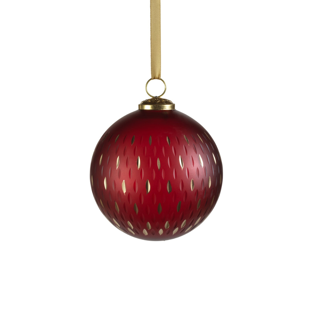 Frosted &amp; Etched in Gold Glass Ornament - Red - 5 in