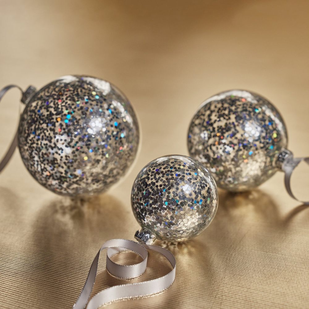 Confetti Glass Ball Ornament - Silver - 4.75 in