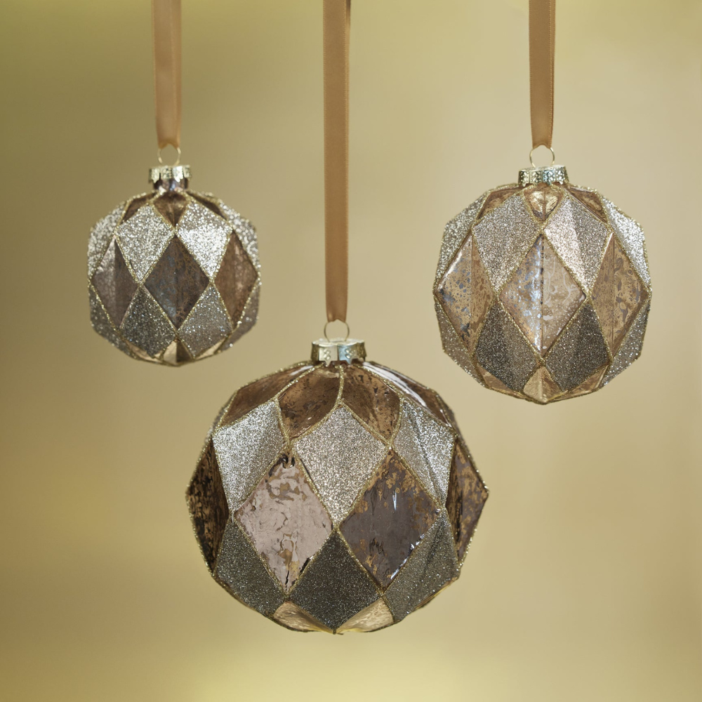 Gold Blush Harlequin Glass Ornament - Large