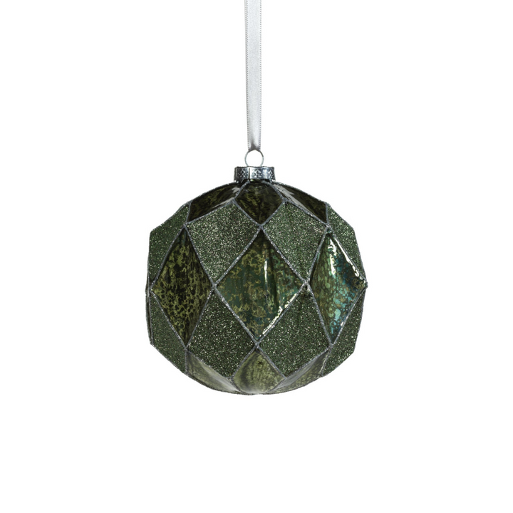 Harlequin Glass Ball Ornament - Tonal Green - 4.75 in