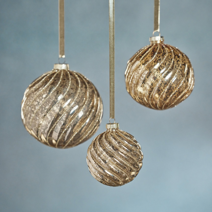 Antique Swirl with Glitter Glass Ball Ornament - Gold - 4.75 in