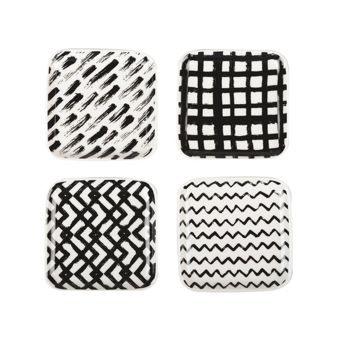 Black &amp; White Square Dessert Plate Set Of 4