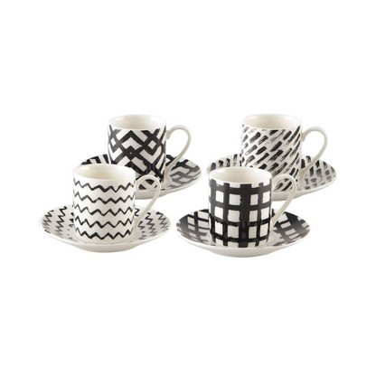 Black &amp; White Coffee Cups Set Of 4