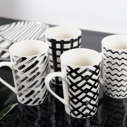 Black &amp; White Mug Set Of 4