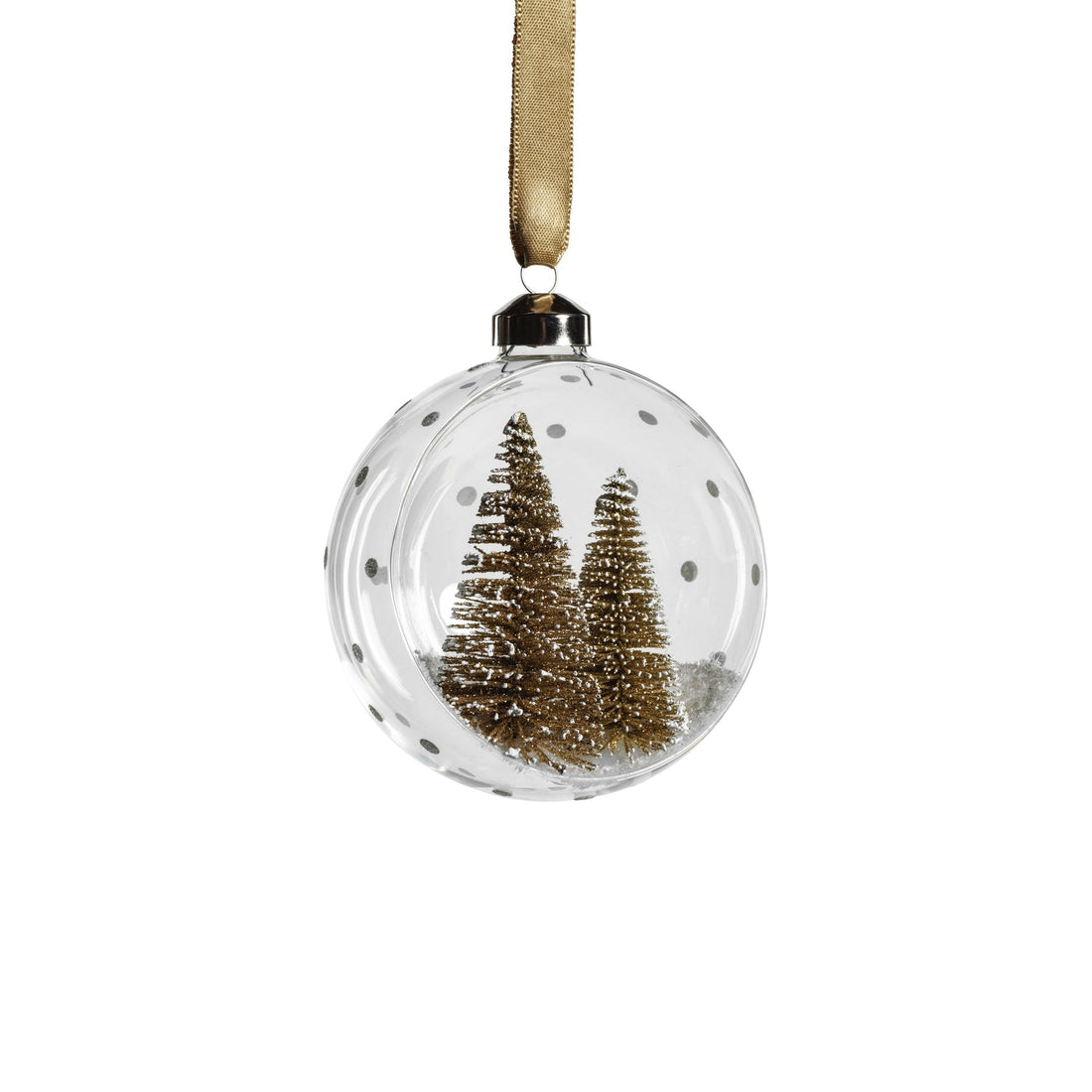 Clear Glass Ornament with Pine Trees - Gold - Medium