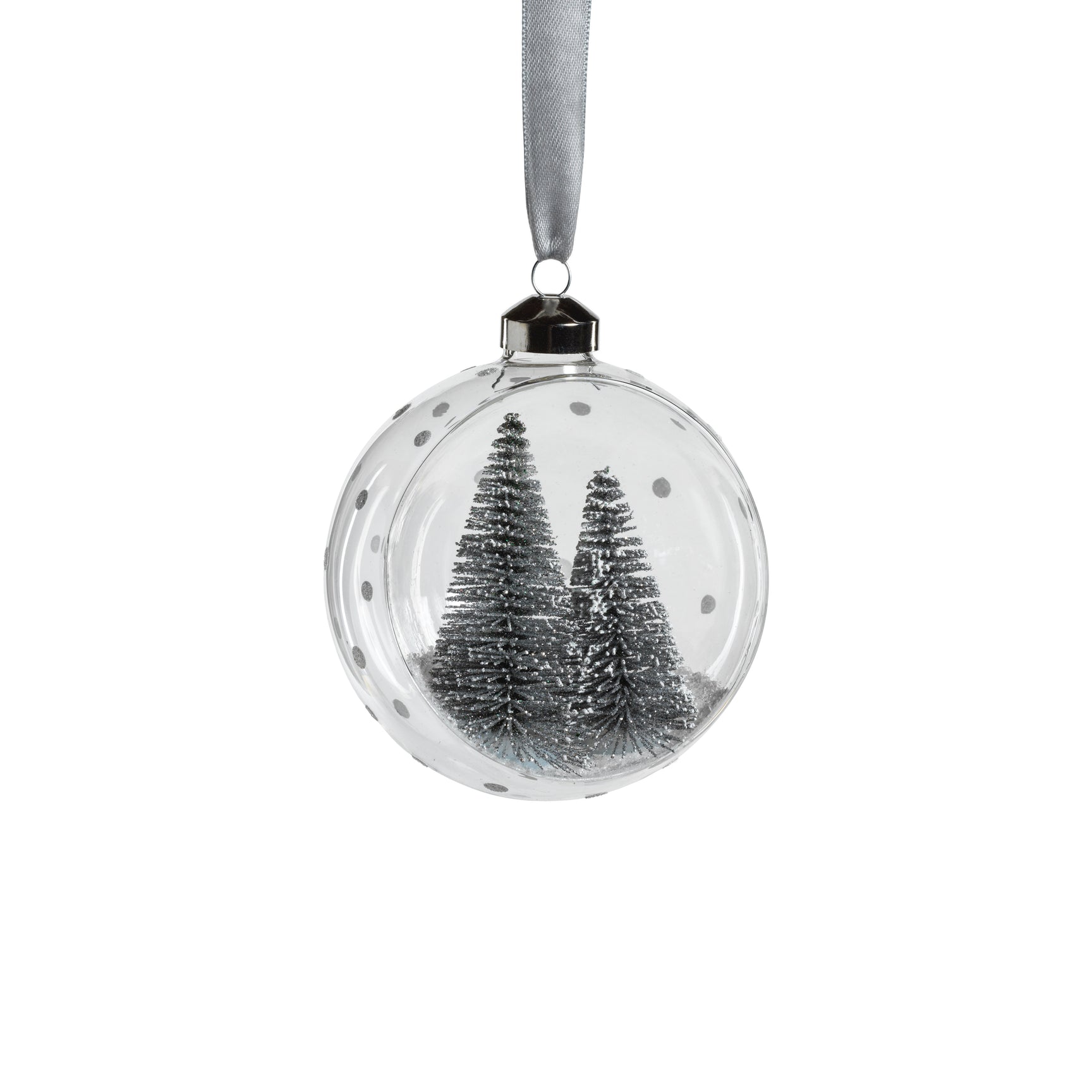 Clear Glass Ornament with Pine Trees - Silver - Medium