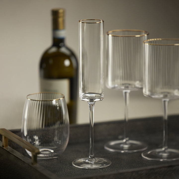 Optic Champagne Flute with Gold Rim Set Of 4
