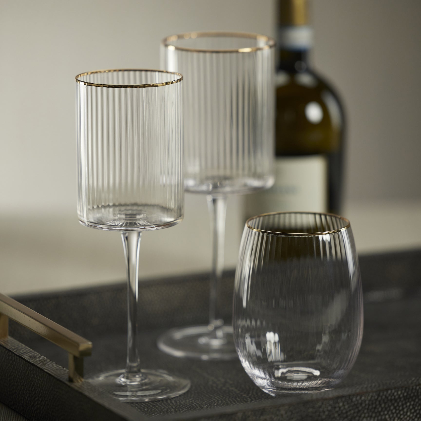 Optic White Wine Glass with Gold Rim Set Of 4