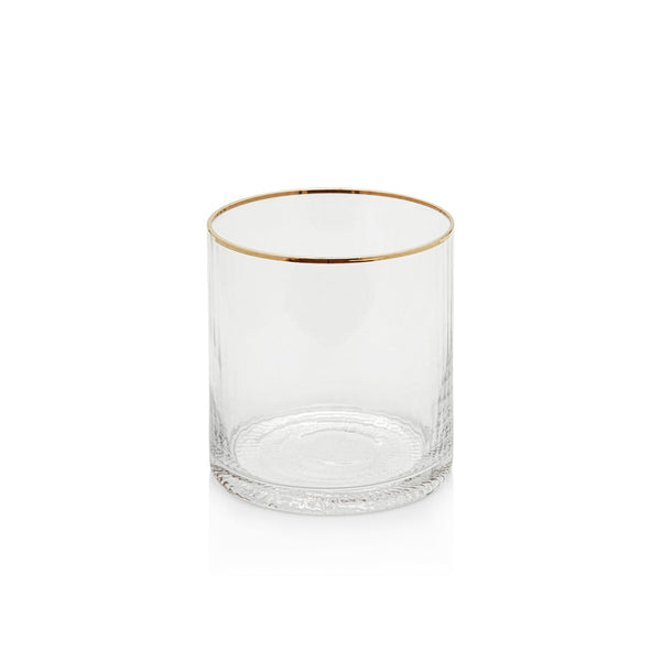 Gold Rim Knurled Rocks Glass, 12oz