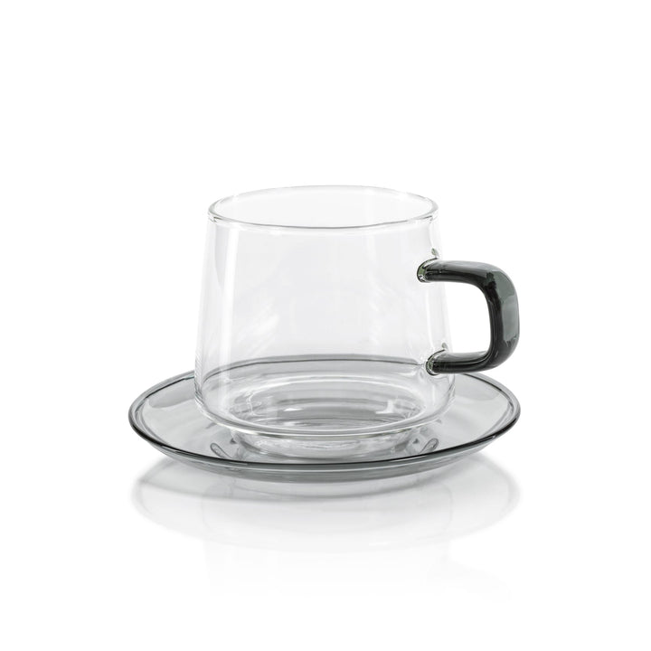 Baglioni Glass Tea and Coffee Cup with Saucer - Gray