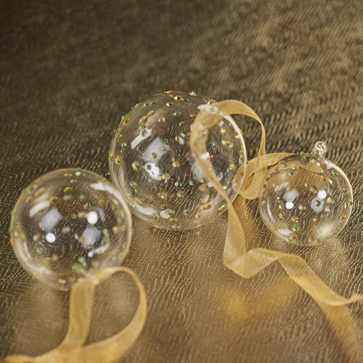 Clear Glass Ball Ornament with Colored Glass Dots - Clear and Multicolored