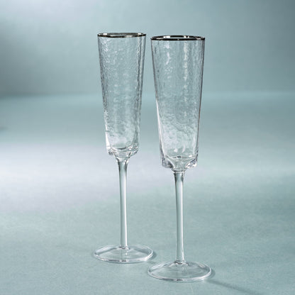 Aperitivo Triangular Champagne Flute - Clear with Platinum Rim Set Of 4