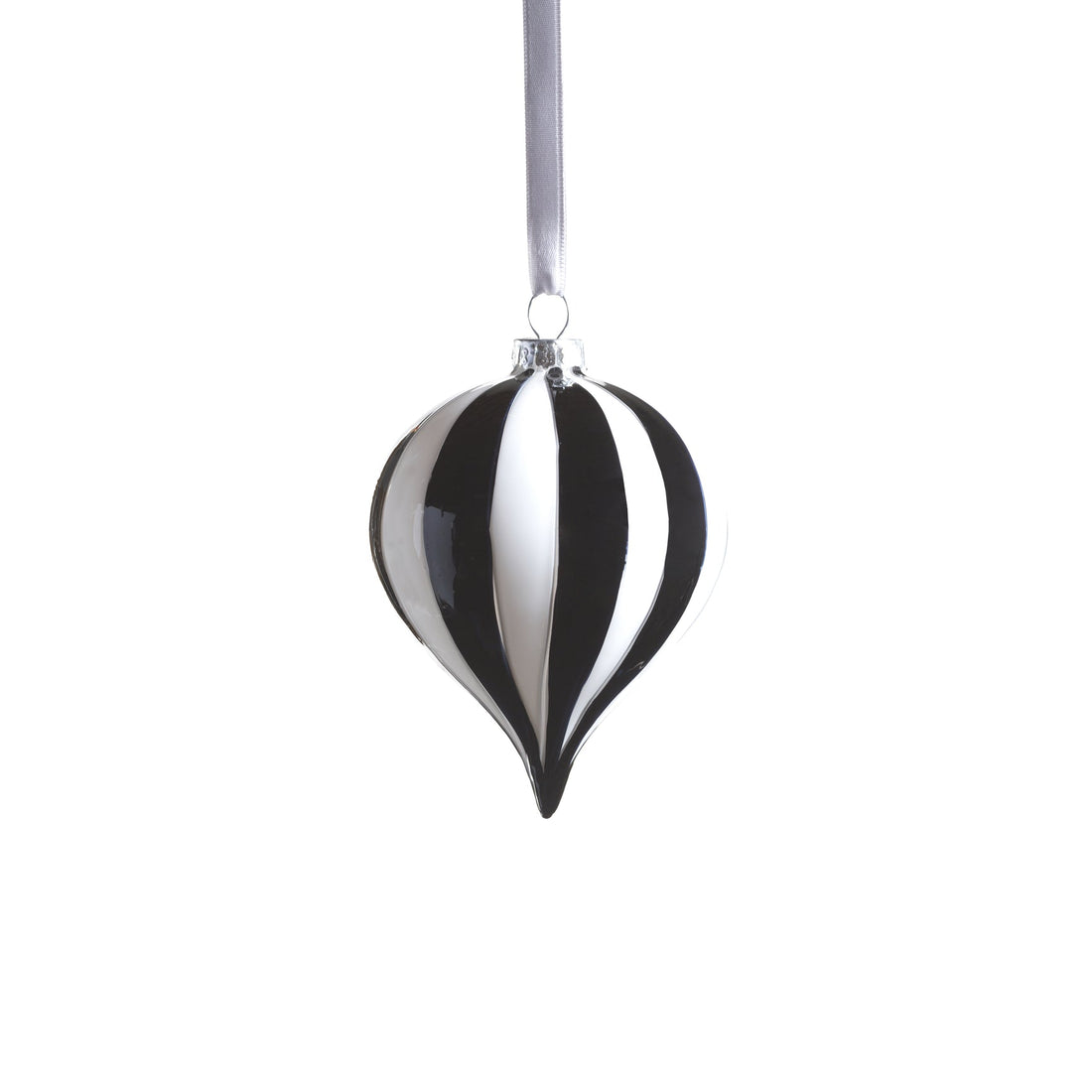 Twilight Stripe Glass Ornament - Black and White - Wide Tear Drop