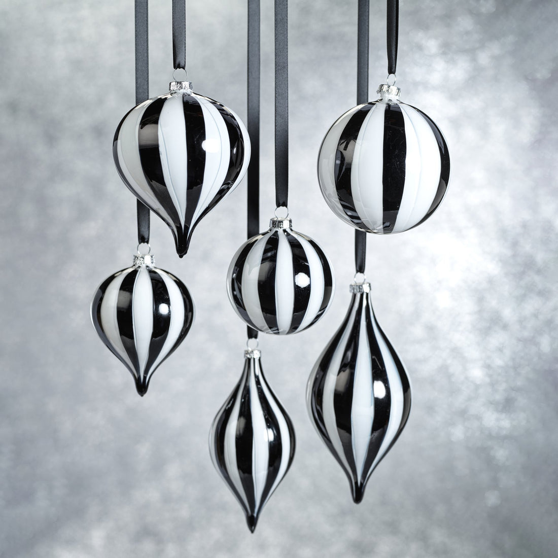 Twilight Stripe Glass Ornament - Black and White - Ball