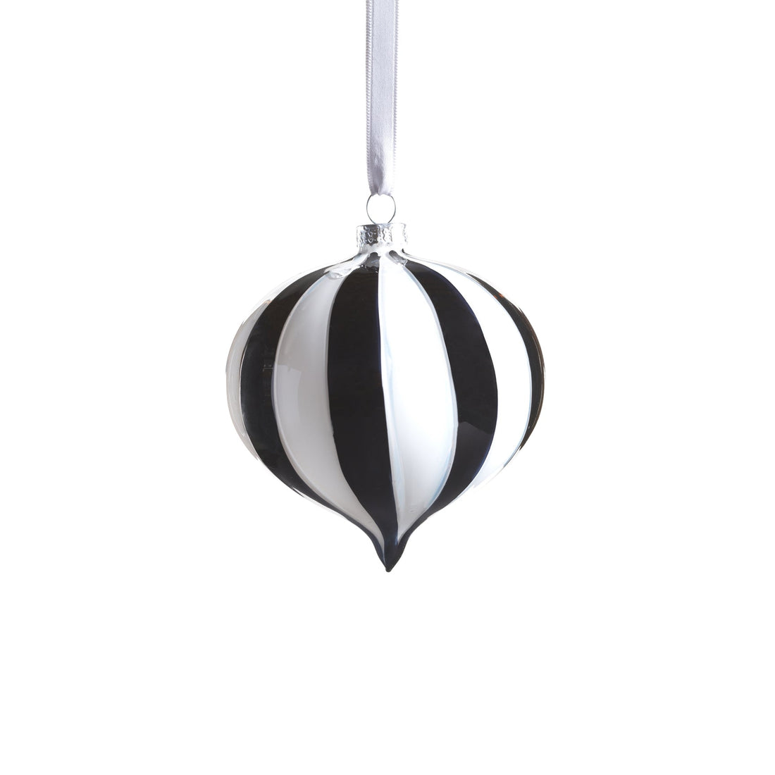 Twilight Stripe Glass Ornament - Black and White - Wide Tear Drop