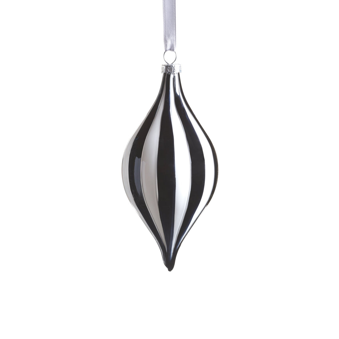 Twilight Stripe Glass Ornament - Black and White - Narrow Tear Drop