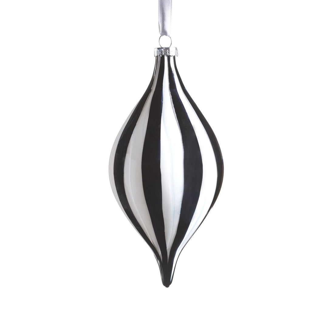 Twilight Stripe Glass Ornament - Black and White - Narrow Tear Drop