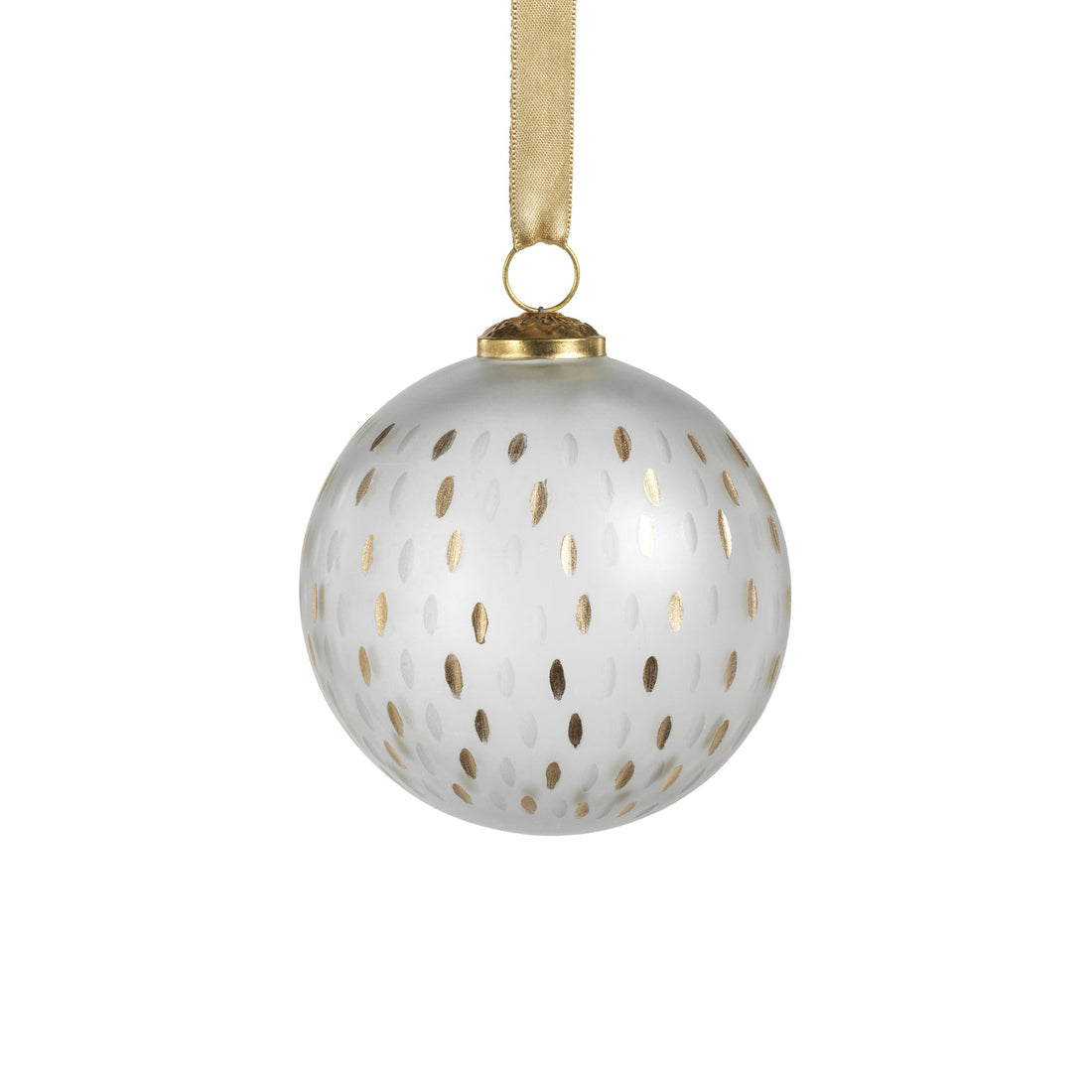 Frosted &amp; Etched in Gold Glass Ornament - Clear