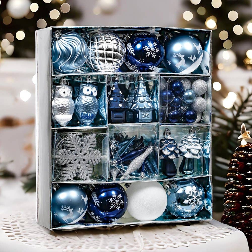 Blue and Silver 80-Piece Christmas Ornament Set
