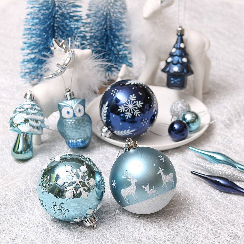 Blue and Silver 80-Piece Christmas Ornament Set