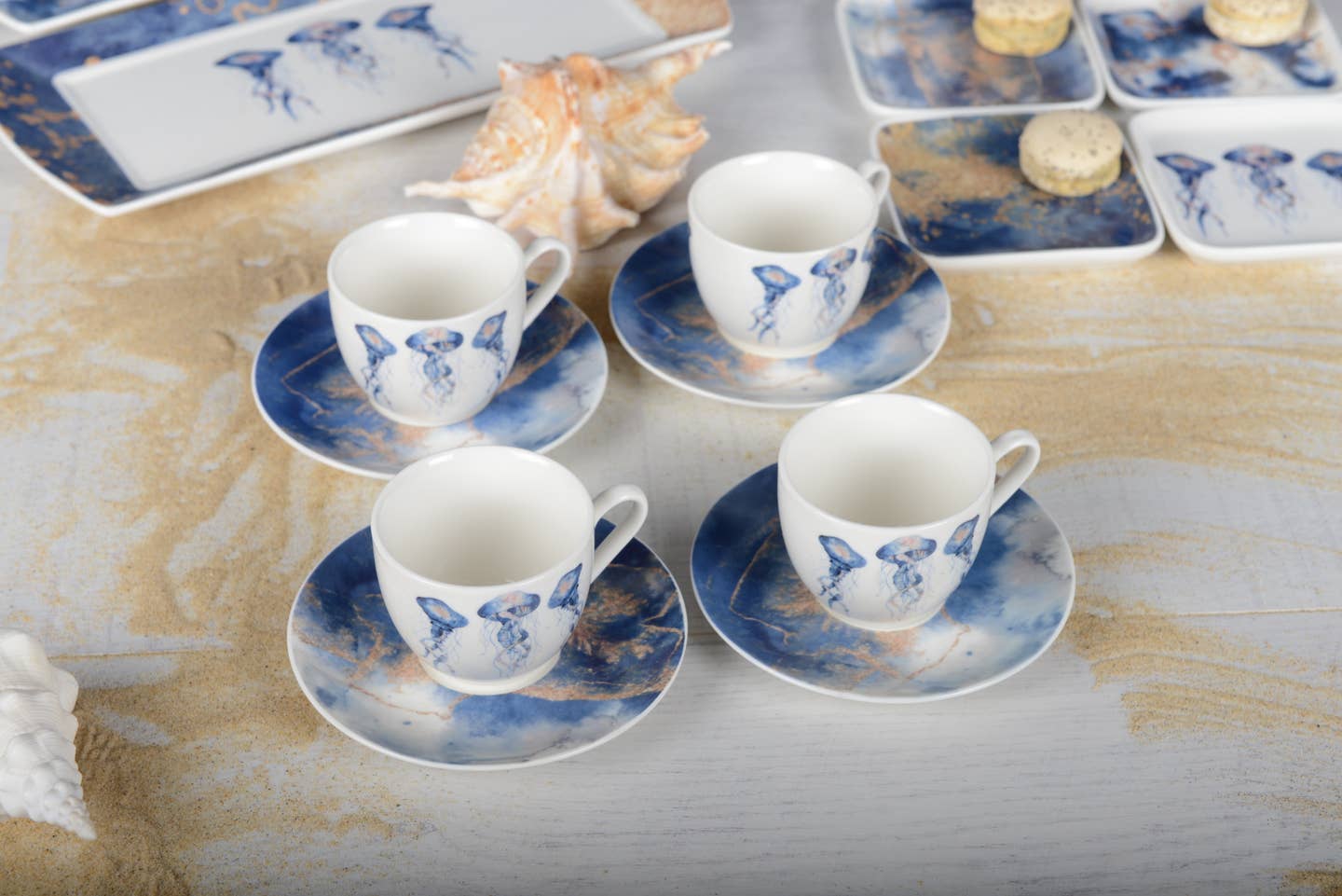 Jellyfish Coffee Cups with Saucers Set Of 4