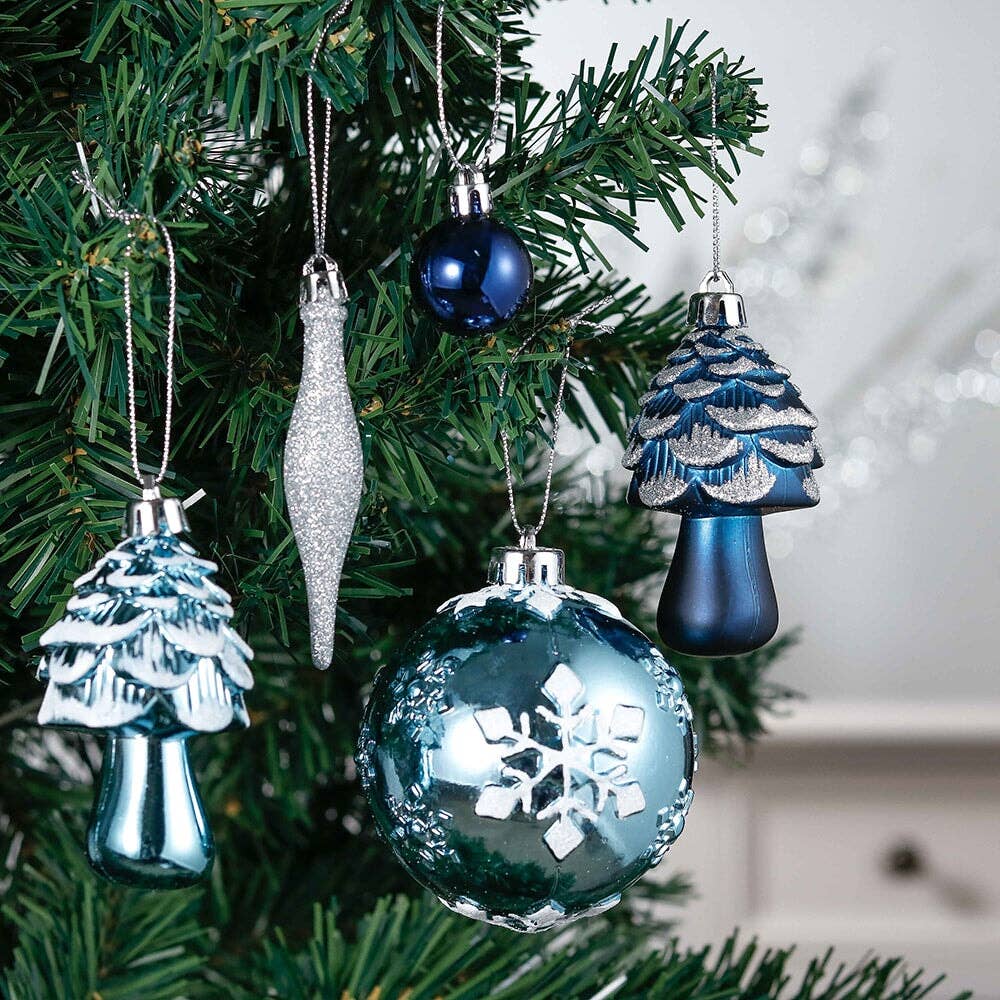 Blue and Silver 80-Piece Christmas Ornament Set