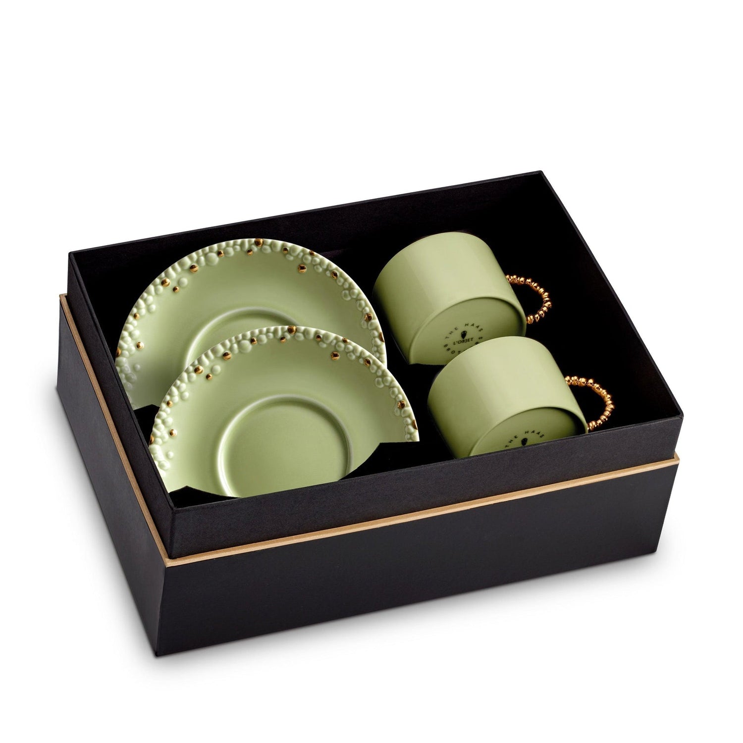 Haas Mojave Tea Cup + Saucer (Set of 2) - Matcha + Gold