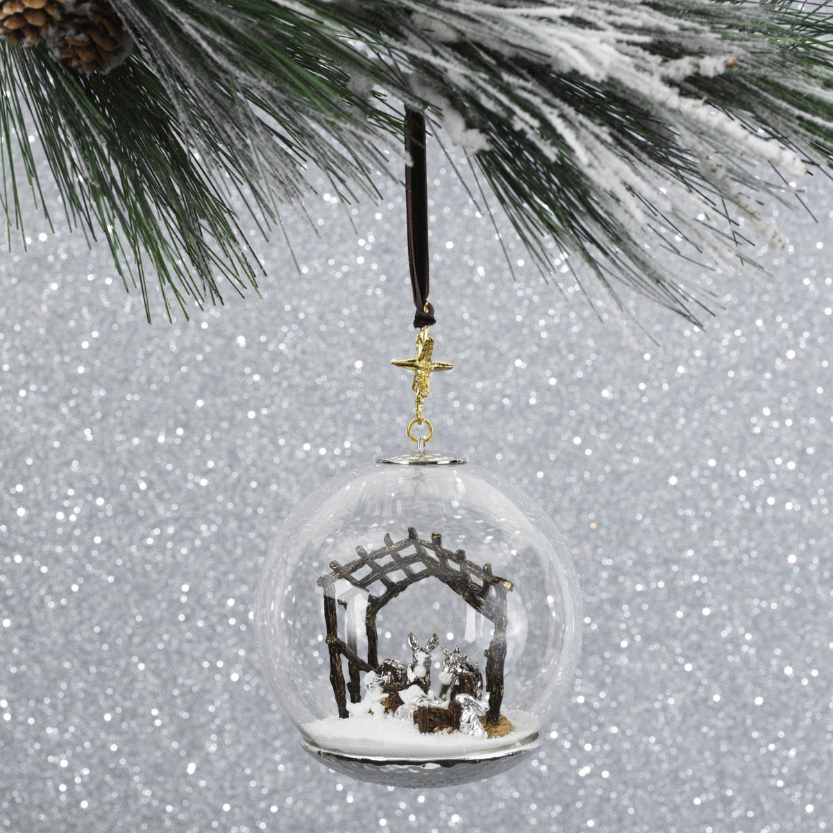 Manger Snow Globe Ornament