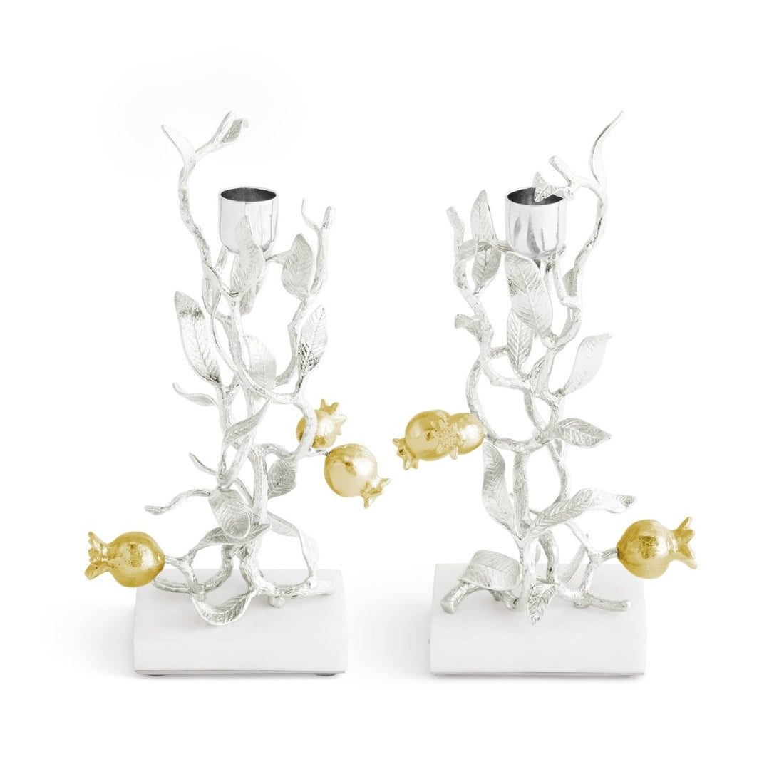 Pomegranate Silver &amp; Gold Candleholders S/2