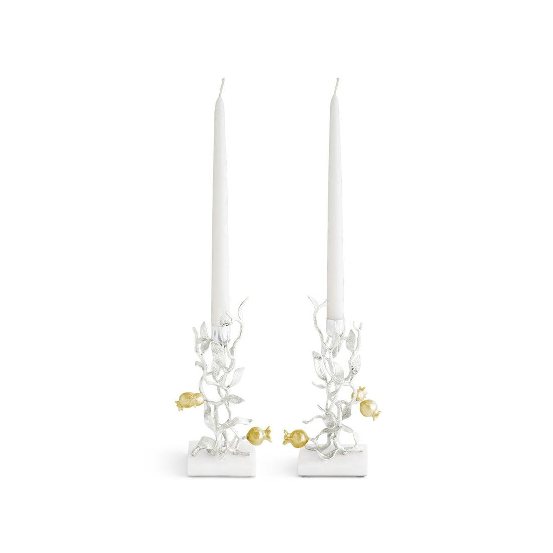 Pomegranate Silver &amp; Gold Candleholders S/2