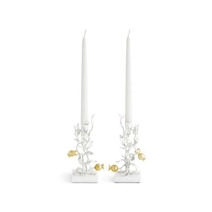 Pomegranate Silver &amp; Gold Candleholders S/2