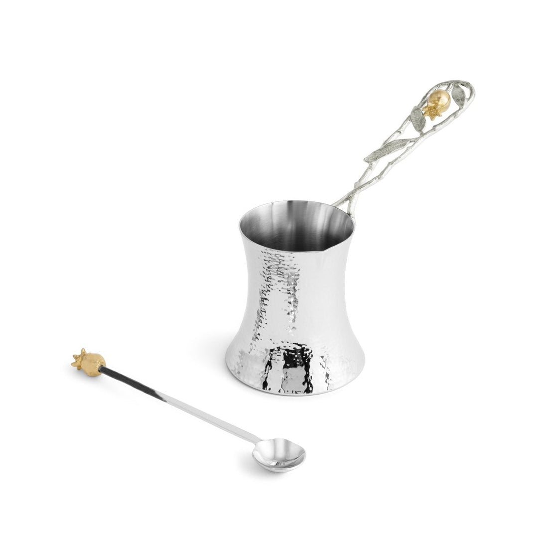 Pomegranate Silver &amp; Gold Coffee Pot w/ Spoon