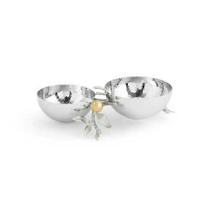 Pomegranate Silver &amp; Gold Double Bowl