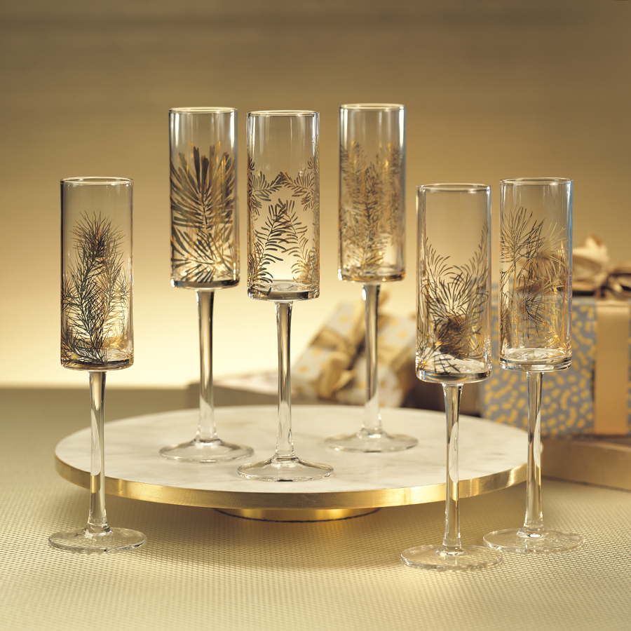 Golden Fir Celebration Flutes Set Of 6